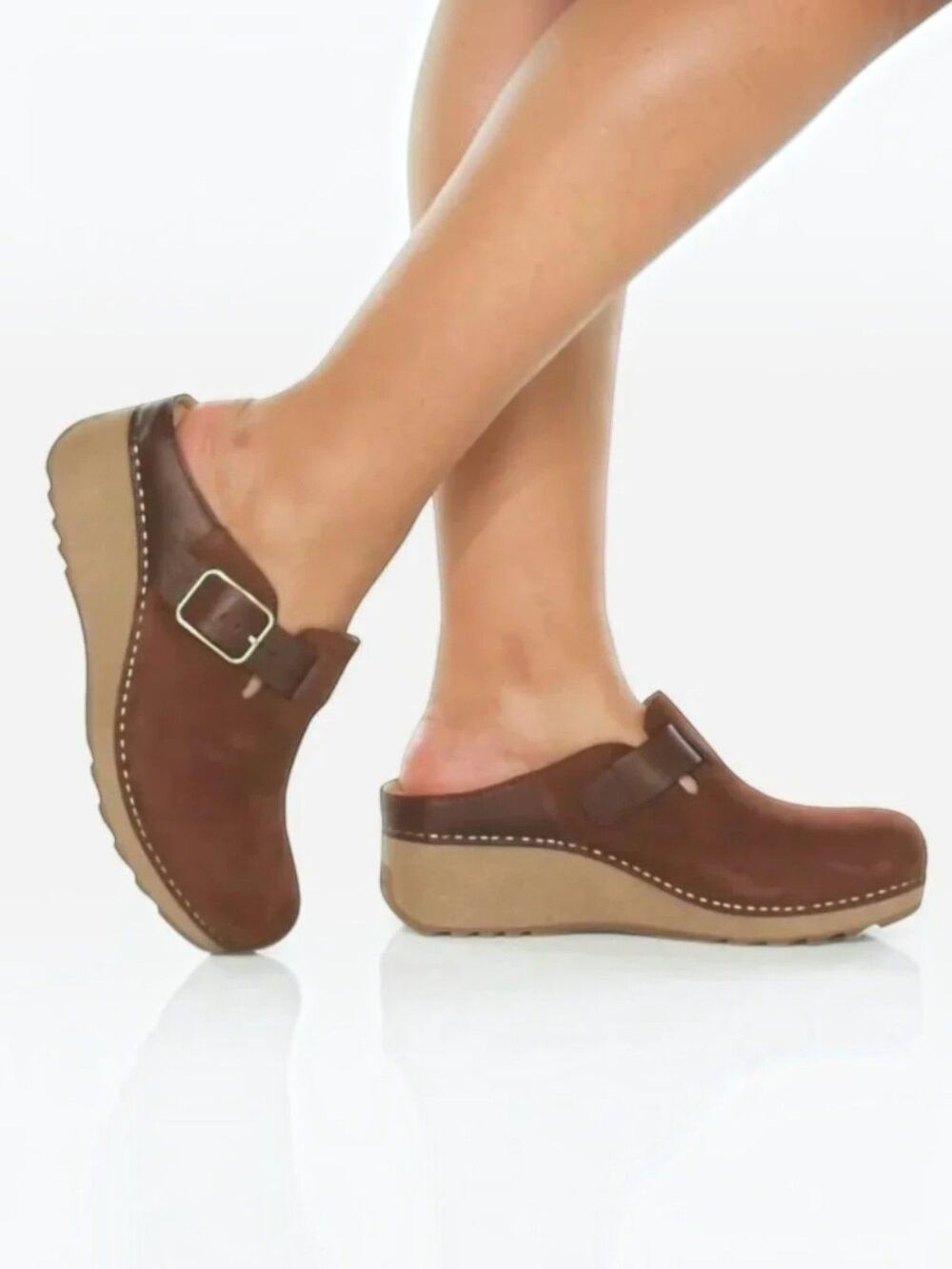 Dansko Caia Milled Nubuck Clog Mule Brown Wedge Size 8 Water Stain Resistant